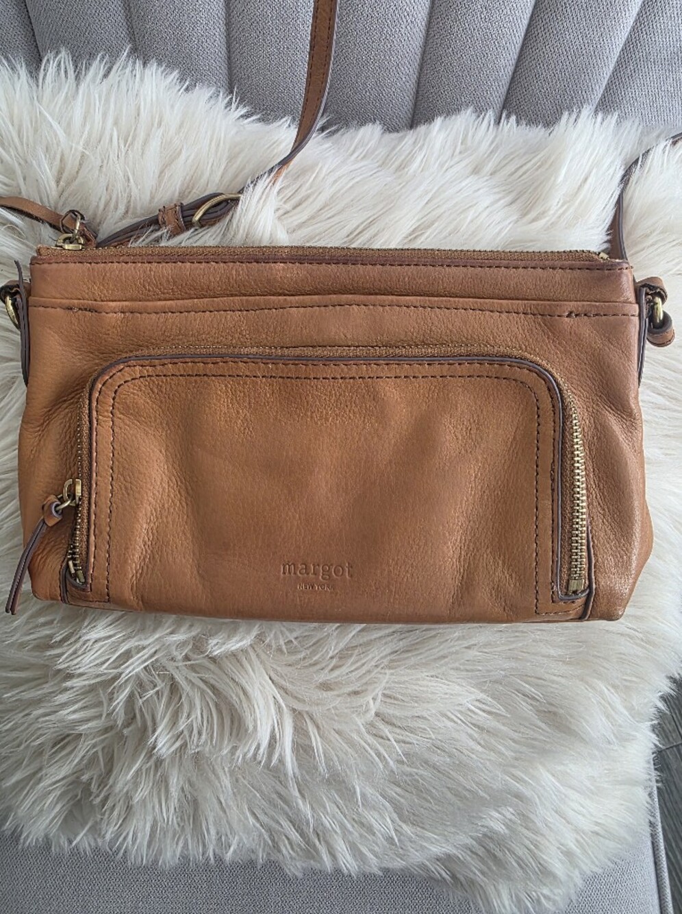 Margot Leather Crossbody Bag in Tan, Used.